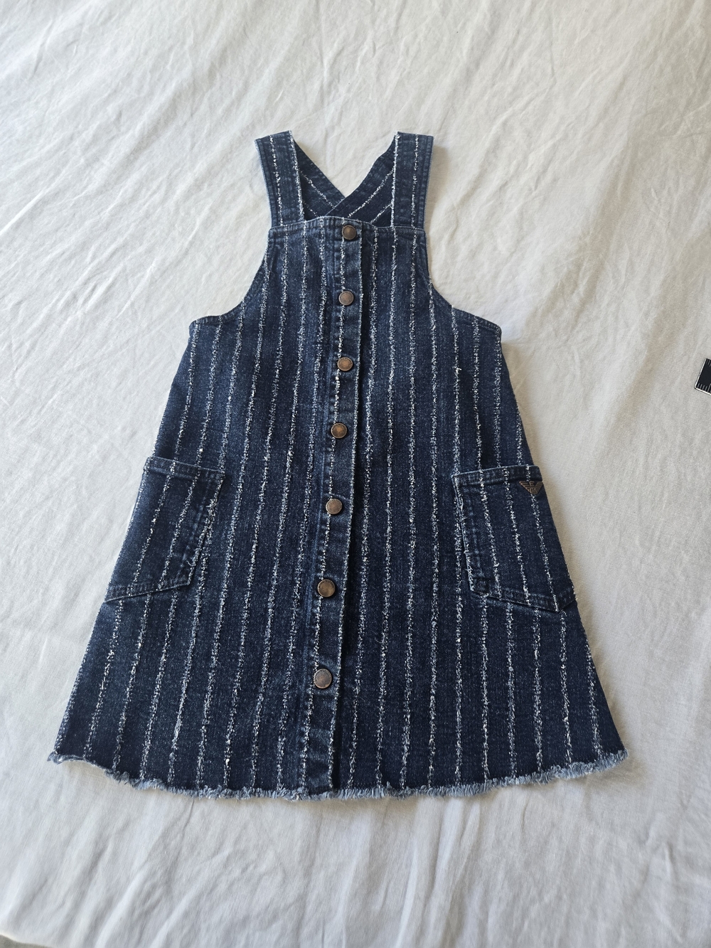 Emporio Armani  Girls' Navy Striped Button-Front Pinafore Dress
